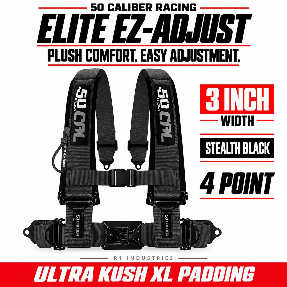 Elite EZ-Adjust 4/5-Point UTV Harness — 3" width / Stealth Black / 4 Point