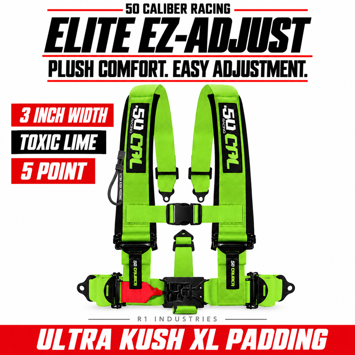 Elite EZ-Adjust 4/5-Point UTV Harness — 3" width / Toxic Lime / 5 Point