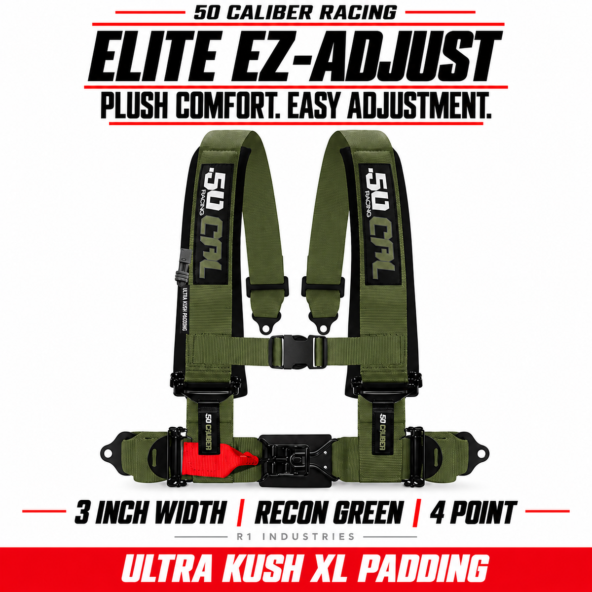 Elite EZ-Adjust 4/5-Point UTV Harness — 3" width / Recon Green / 4 Point