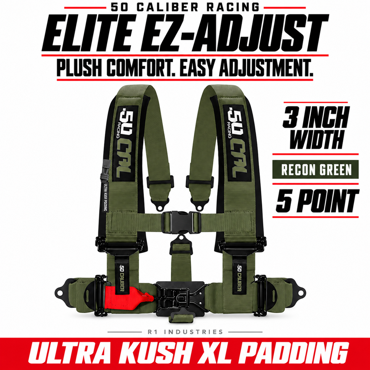 Elite EZ-Adjust 4/5-Point UTV Harness — 3" width / Recon Green / 5 Point