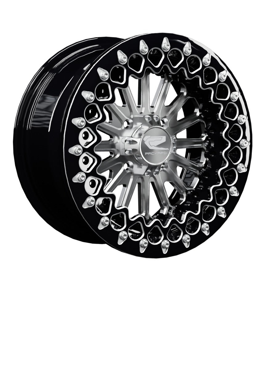15″ Billet Aluminum UTV Beadlock Wheel (Packard Element Silver, 4x110) — Manufacturer studio configuration preview — elem slv 110 blkb blv2 7