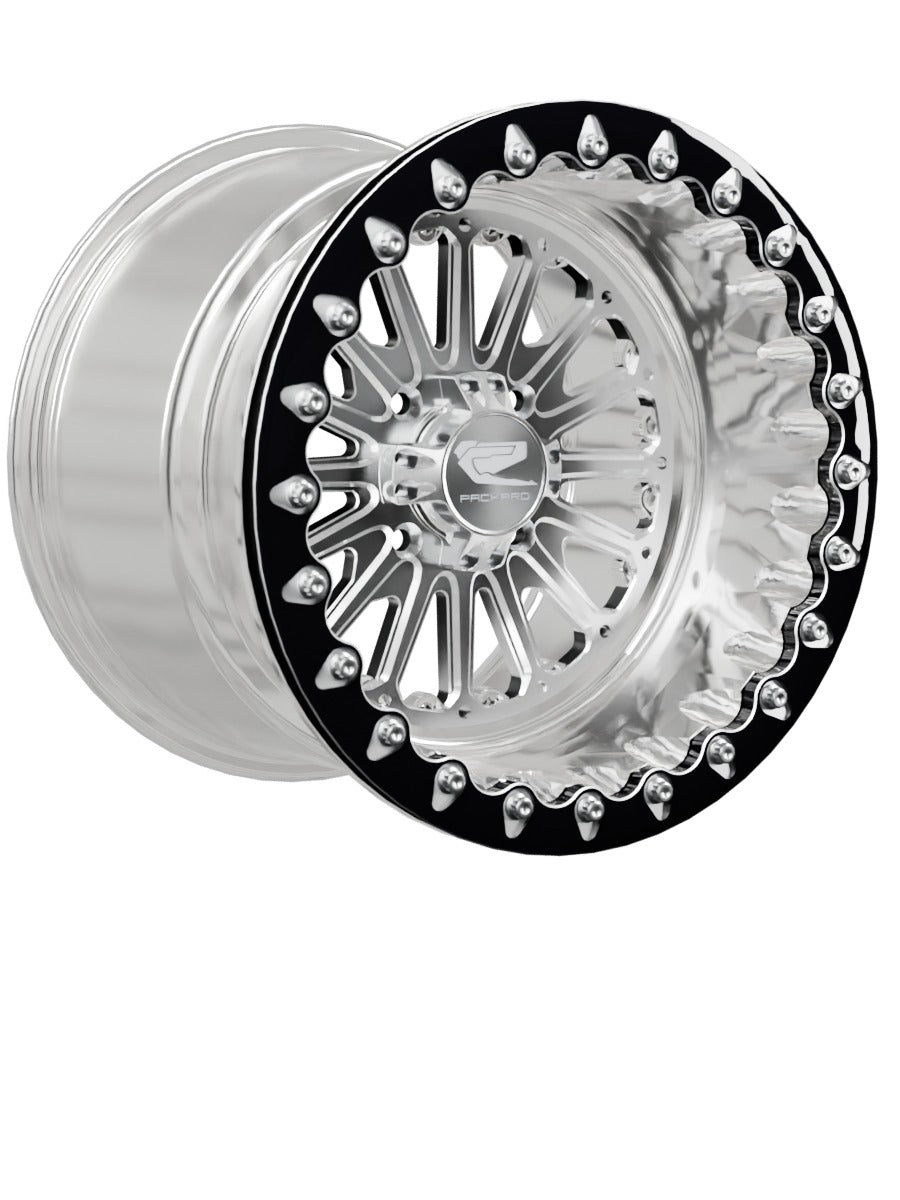 15″ Billet Aluminum UTV Beadlock Wheel (Packard Element Polished Silver, 4x110) — Manufacturer studio configuration preview — elem slv 110 polb blv1 11