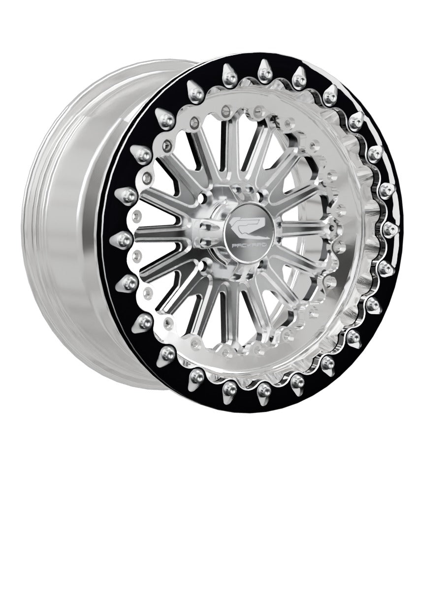 15″ Billet Aluminum UTV Beadlock Wheel (Packard Element Polished Silver, 4x110) — Manufacturer studio configuration preview — elem slv 110 polb blv1 7