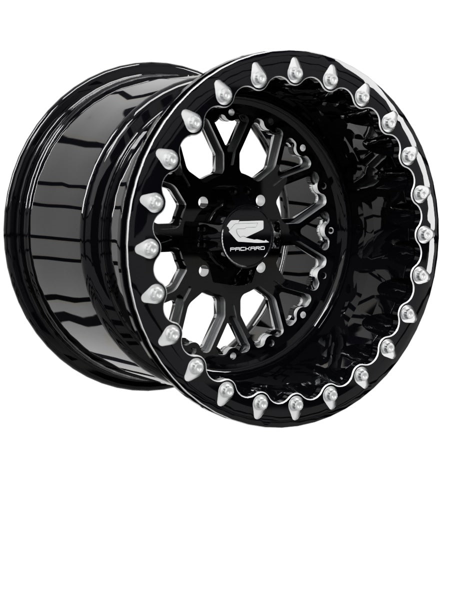 15″ Billet Aluminum UTV Beadlock Wheel (Packard Wishbone Black, 4x110) — Manufacturer studio configuration preview — wb blk 110 blkb blv1 11