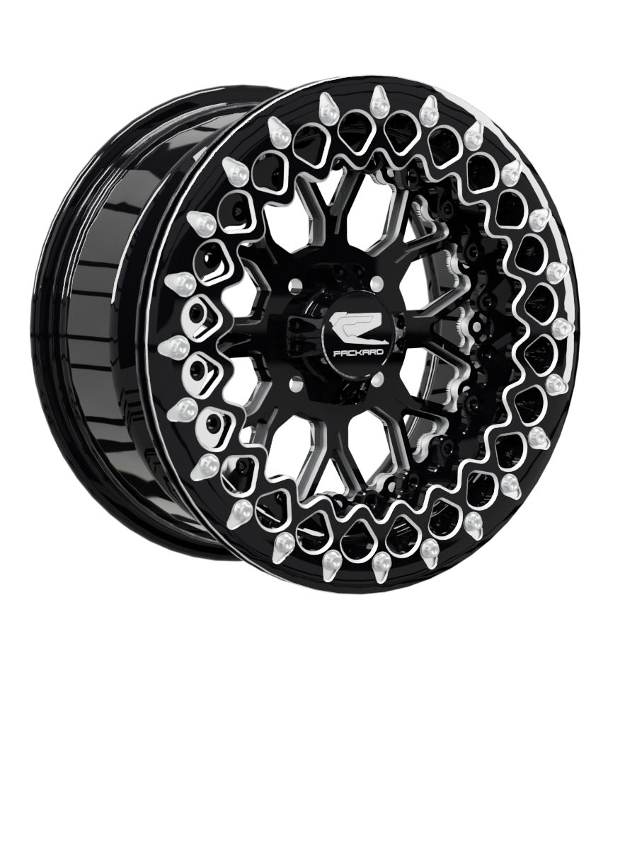 15″ Billet Aluminum UTV Beadlock Wheel (Packard Wishbone Black, 4x110) — Manufacturer studio configuration preview — wb blk 110 blkb blv2 7