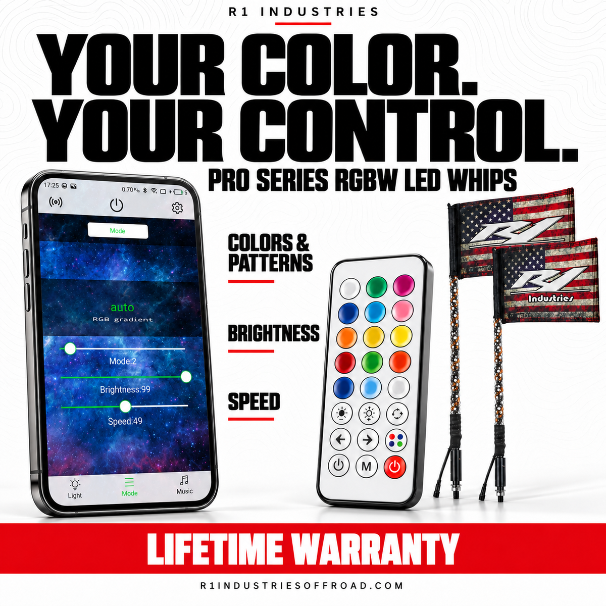 Pro Series Bluetooth app and RF remote color brightness and speed control — Lifetime Warranty