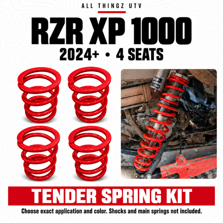 RZR XP 1000 4-seat tender spring kit storefront graphic with four red springs and multiple color options.