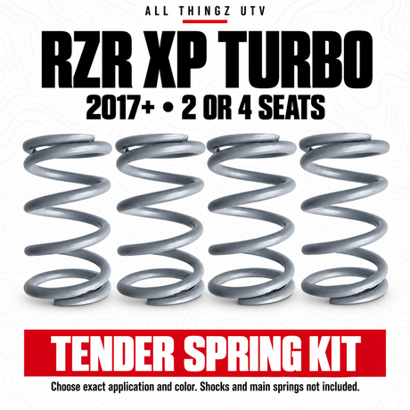 RZR XP Turbo tender spring kit storefront graphic with four red springs and multiple color options.