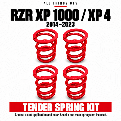 RZR XP 1000 and XP 4 1000 tender spring kit storefront graphic with four red springs and multiple color options.