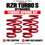 RZR Turbo S Dynamix tender spring kit storefront graphic with four red springs and multiple color options.