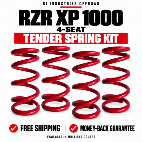 RZR XP 1000 4-seat tender spring kit storefront graphic with four red springs and multiple color options.