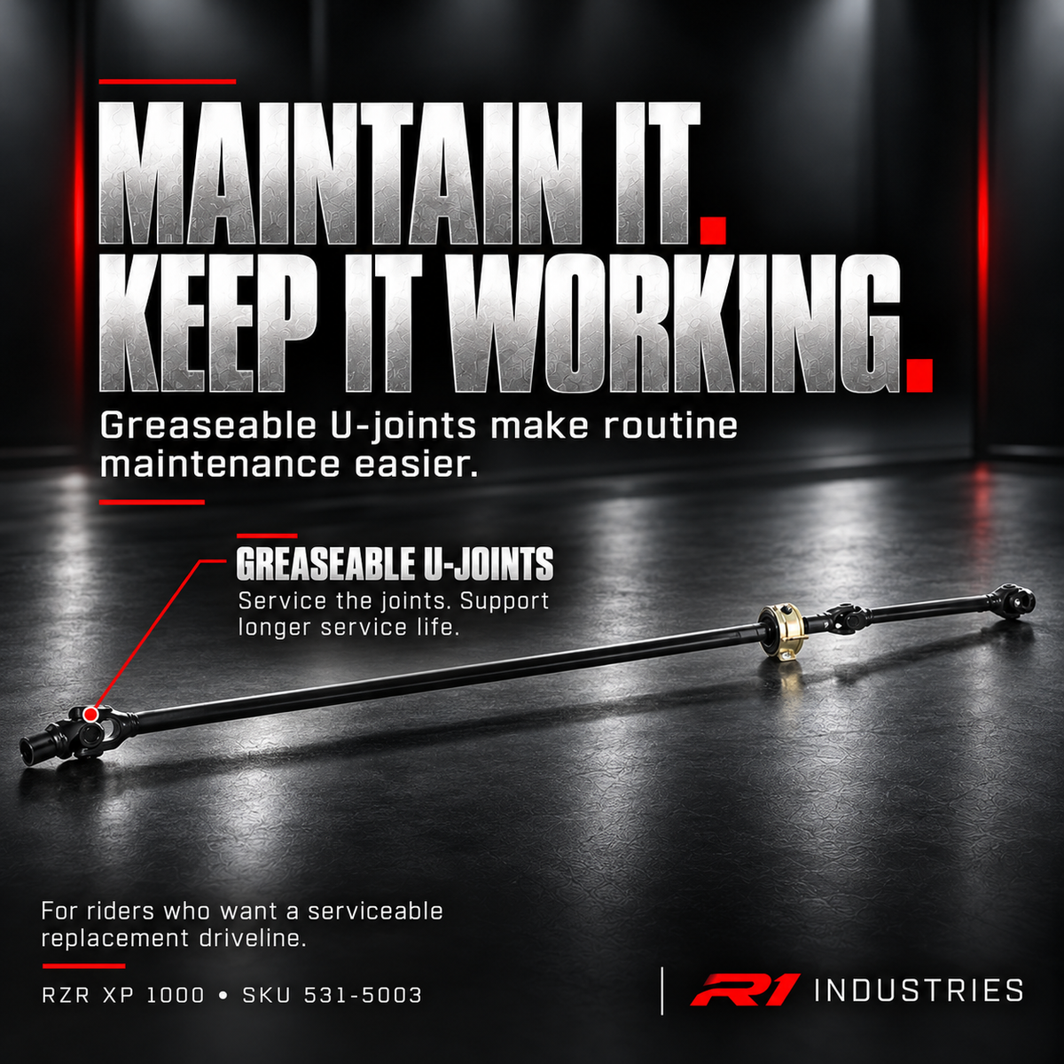 All Balls Racing RZR XP 1000 prop shaft — greaseable U-joints for easier maintenance