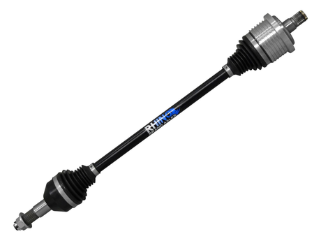 SuperATV Rhino axle on white, original manufacturer photograph with detached background watermark removed. Representative image; axle appearance and length vary by selected position and fitment.