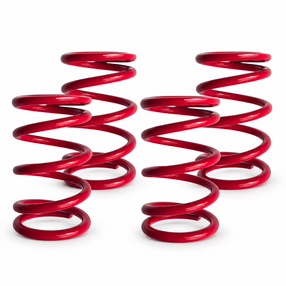 Four red All Thingz UTV tender springs on a white studio background