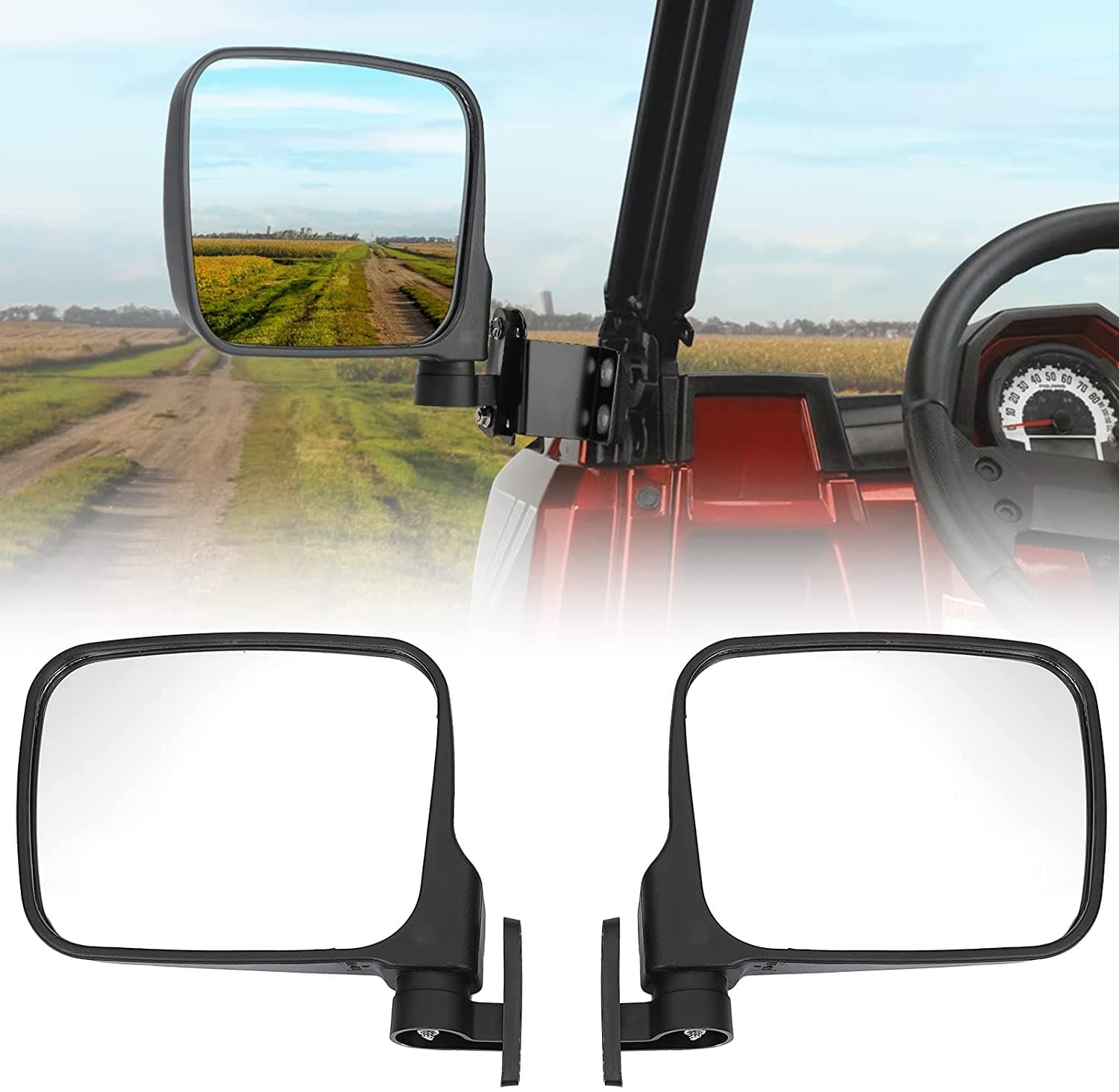 Photo of UTV Rear View Side Mirrors 7.8" Large Pro-fit Cab for Polaris Ranger 500/570/XP 900 by Kemimoto - Premium for UTVs / Side by Sides