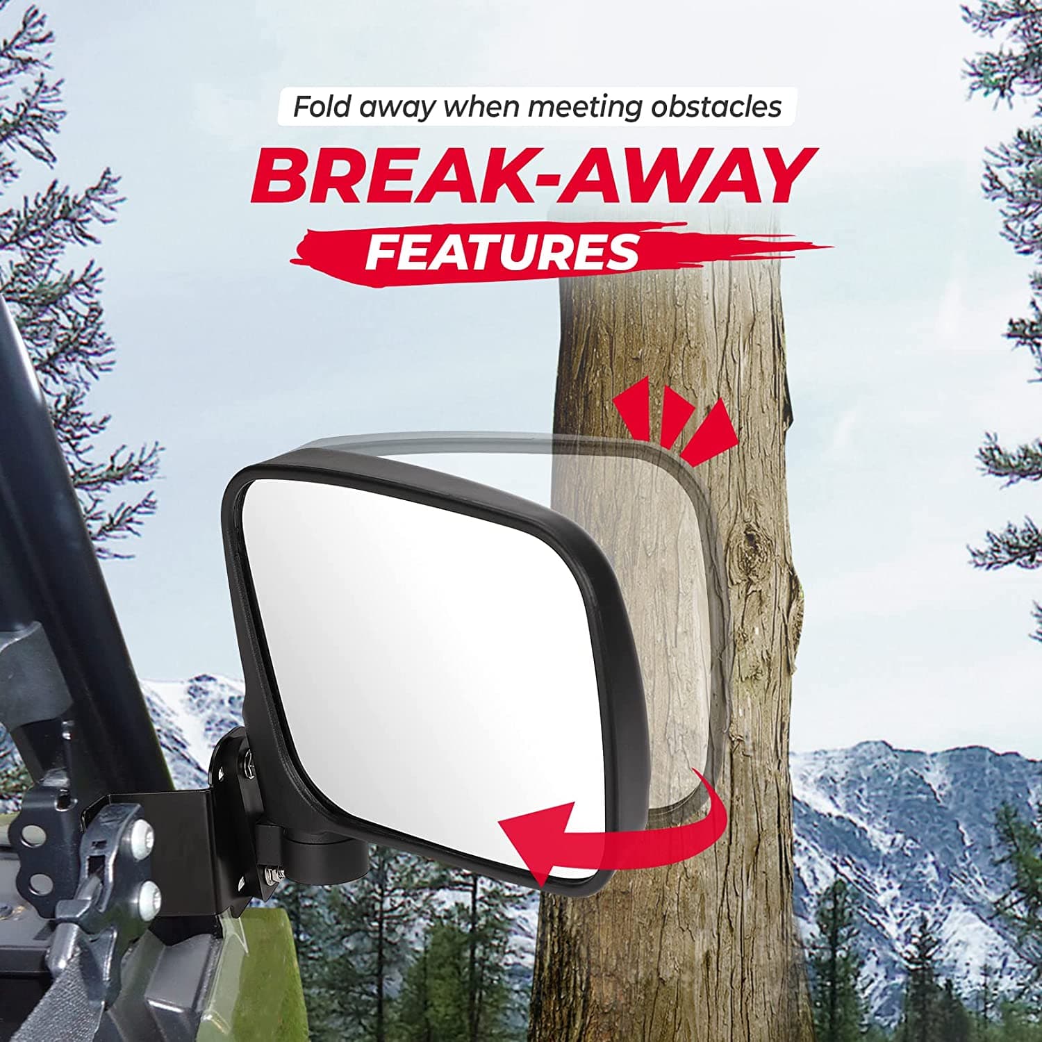 Photo of UTV Rear View Side Mirrors 7.8" Large Pro-fit Cab for Polaris Ranger 500/570/XP 900 by Kemimoto - Premium for UTVs / Side by Sides