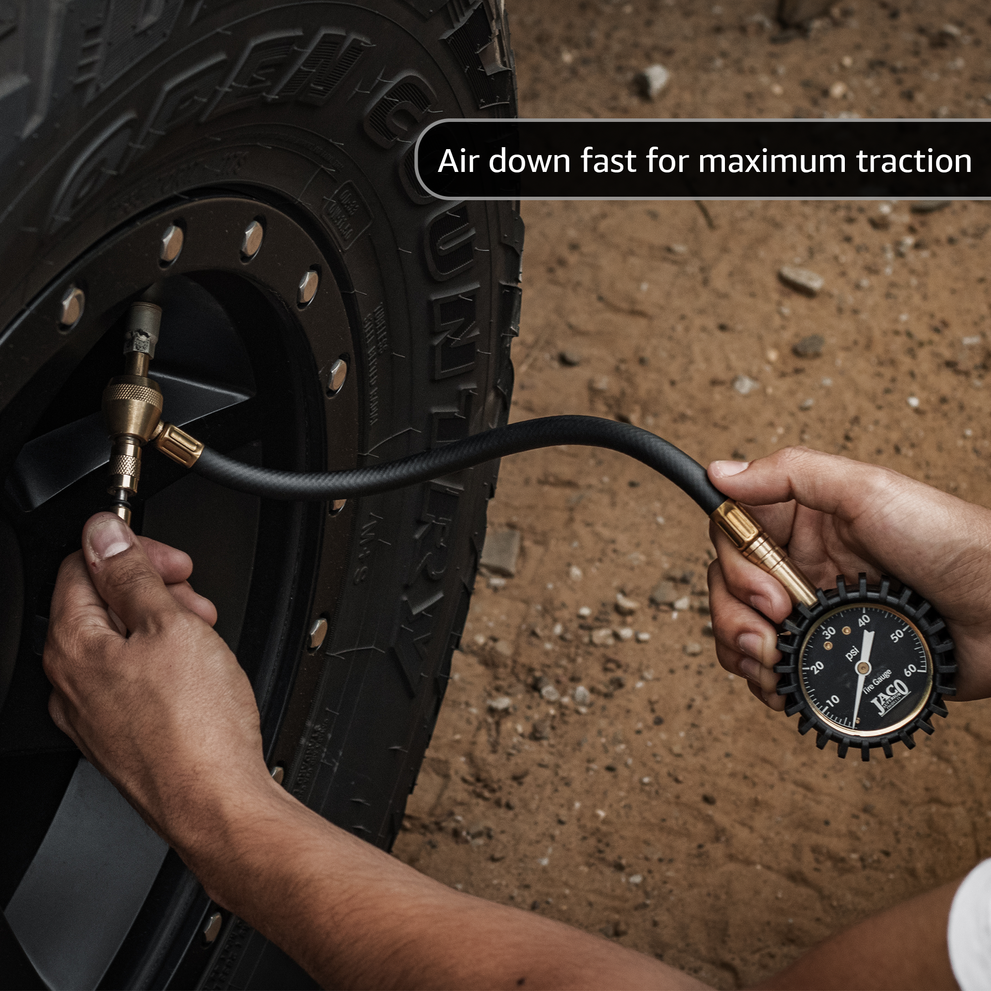 Photo of RapidFlow™ Tire Deflator Gauge (0-60 PSI) | Rapid Off-Road Air Down Kit by JACO - Premium Tire Deflator for UTVs / Side by Sides