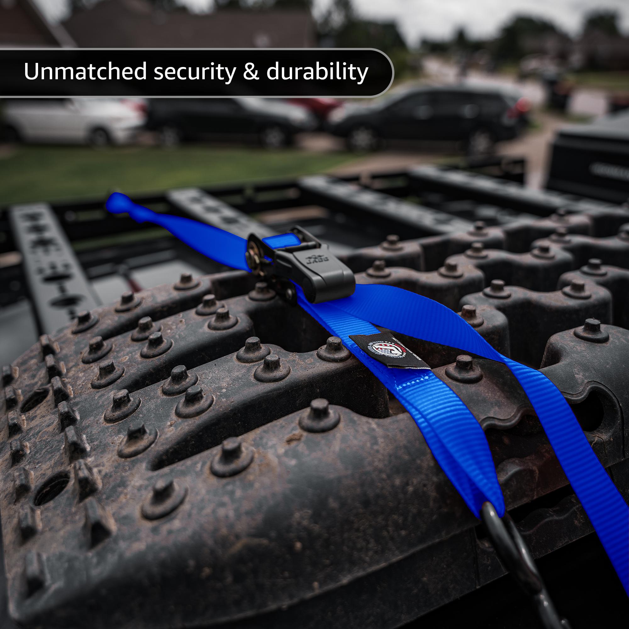 Photo of Tie Down Ratchet Straps (4 Pack) - 1 in x 15 ft | AAR Certified Break Strength (1,823 lbs) | Cargo Tie Down Set by JACO - Premium Tie Downs for UTVs / Side by Sides