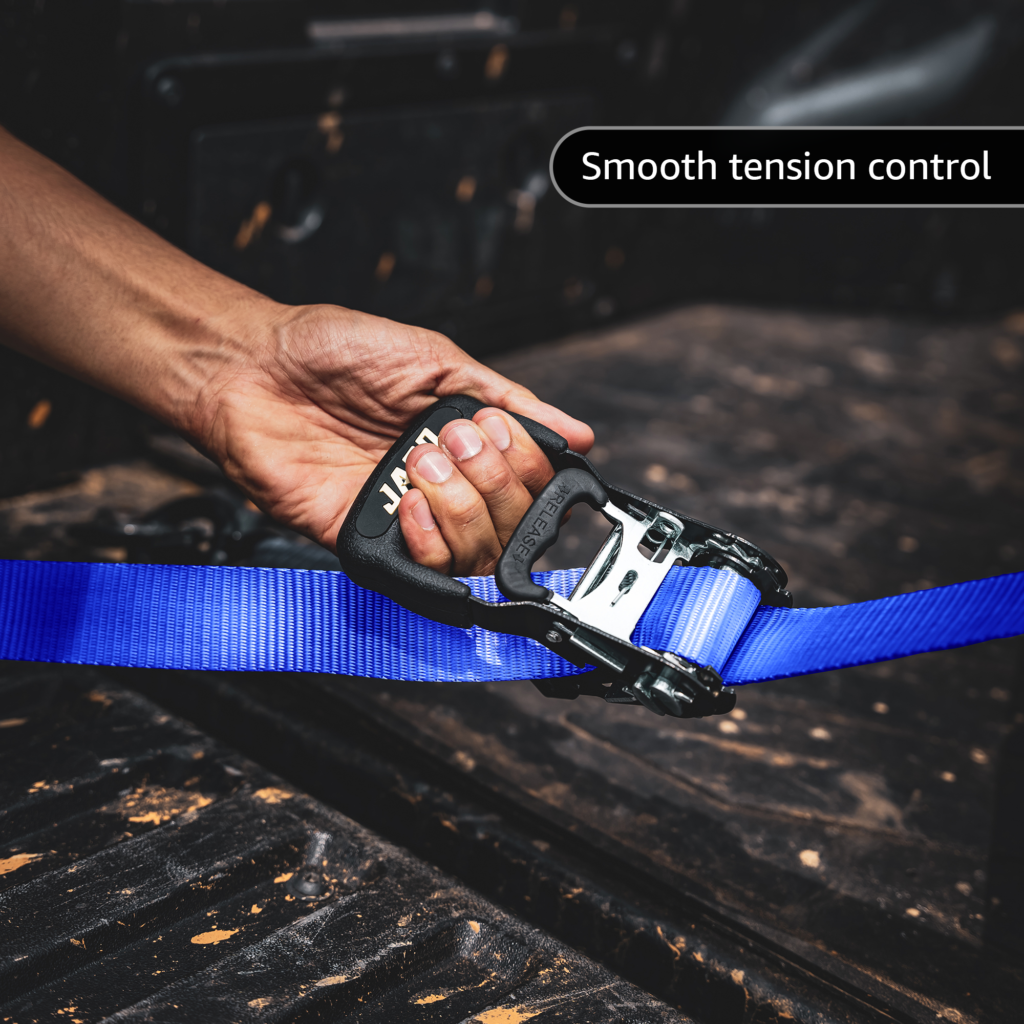 Photo of Heavy Duty Ratchet Tie Down Straps with Soft Loops (1.6" x 8 ft) | AAR Certified Break Strength (5,208 lbs) by JACO - Premium Tie Downs for UTVs / Side by Sides