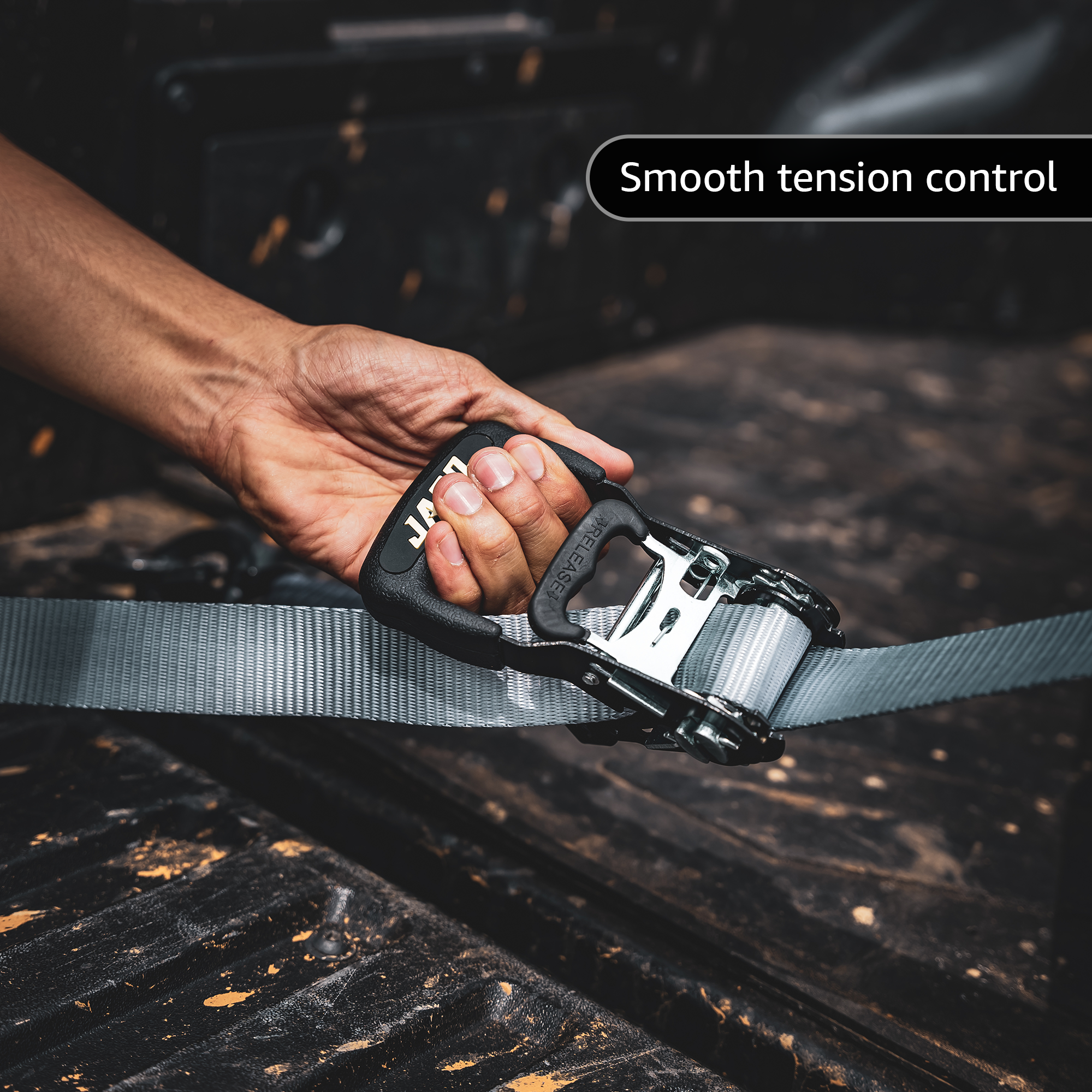 Photo of Heavy Duty Ratchet Tie Down Straps with Soft Loops (1.6" x 8 ft) | AAR Certified Break Strength (5,208 lbs) by JACO - Premium Tie Downs for UTVs / Side by Sides