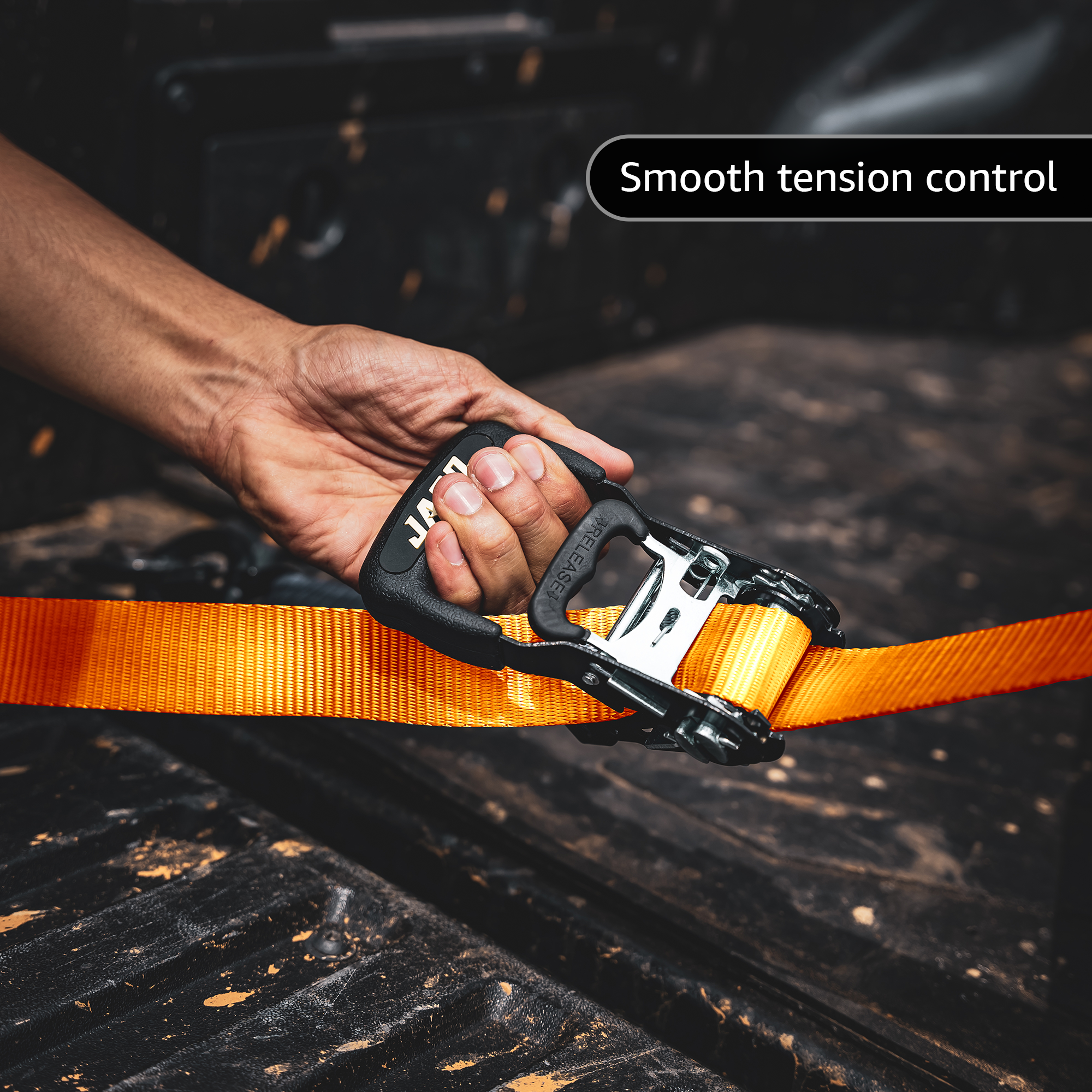 Photo of Heavy Duty Ratchet Tie Down Straps with Soft Loops (1.6" x 8 ft) | AAR Certified Break Strength (5,208 lbs) by JACO - Premium Tie Downs for UTVs / Side by Sides