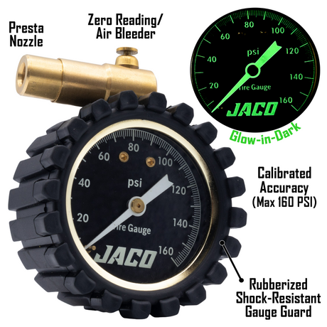 Photo of RDX-160 Presta Tire Pressure Gauge for Bikes (Max 160 PSI) | Road Bike & BMX Series by JACO - Premium Presta Tire Gauge for UTVs / Side by Sides
