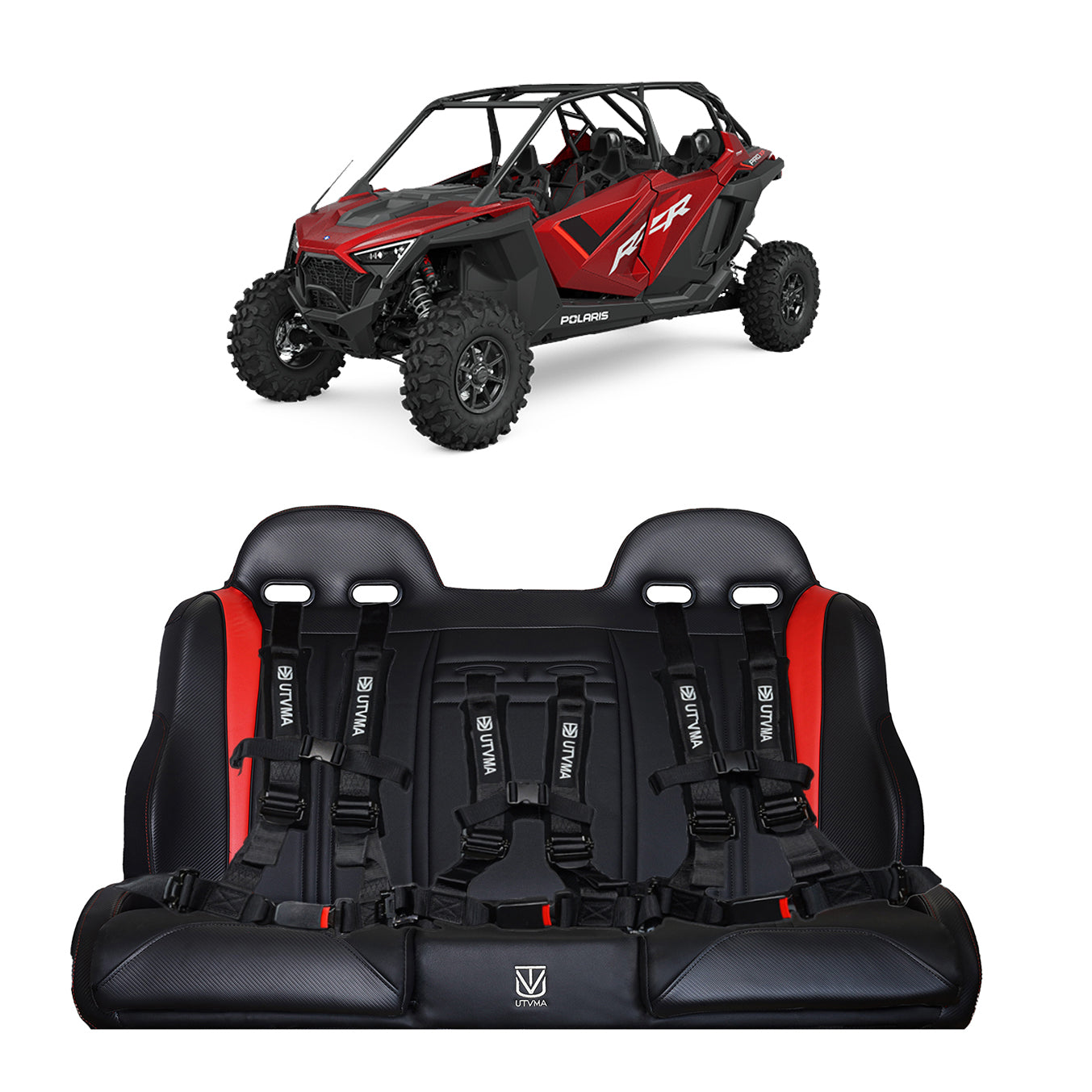 Photo of RZR 4 PRO (Turbo R, Pro R, Pro) Rear Bench Seat W Harnesses (2020-2024) by UTV Mountain Accessories - Premium Seats & Accessories for UTVs / Side by Sides
