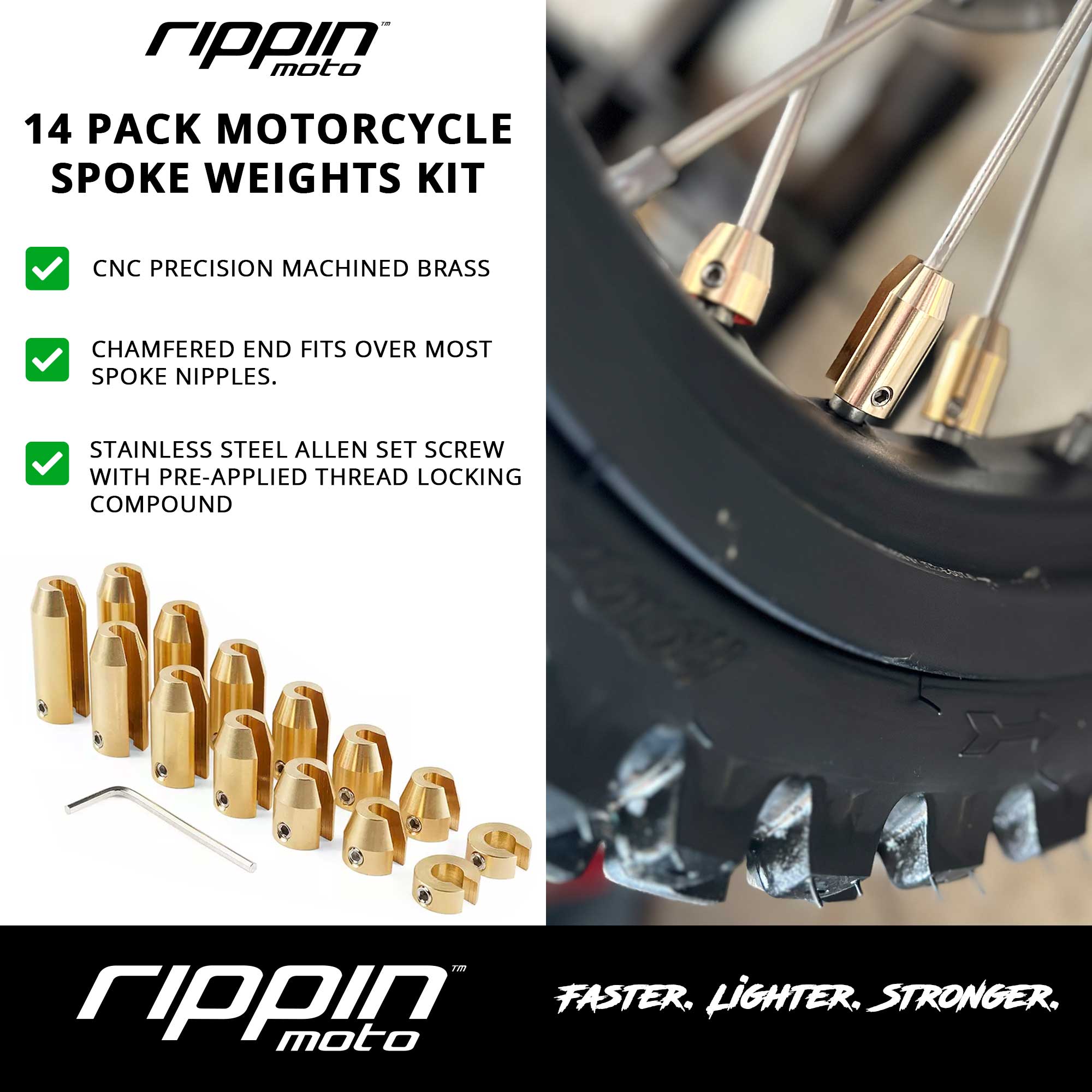Photo of 14 Pack Spoke Wheel Weights (Brass) by Rippin Moto - Premium Wheels for UTVs / Side by Sides