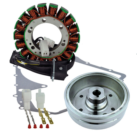 Photo of Kit Magneto Flywheel + Stator + Crankcase Cover Gasket for Suzuki LTA 400 | Arctic Cat 400 2002-08 | 3210238F01 3430071 by RM STATOR - Premium for UTVs / Side by Sides