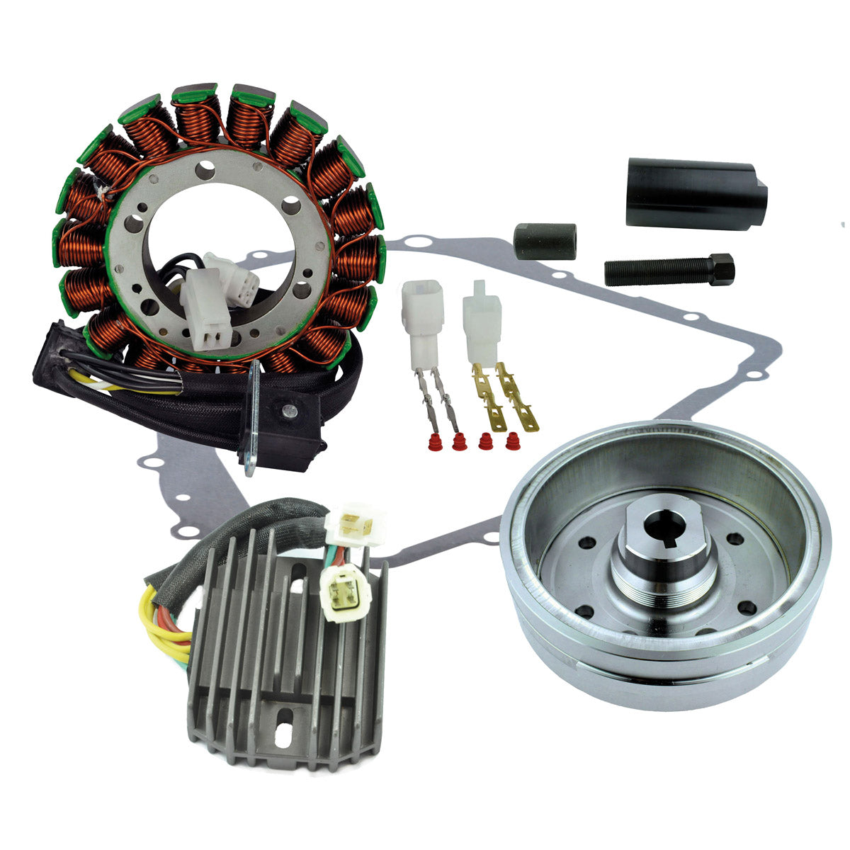 Photo of Kit Improved Flywheel + Puller + Stator + Regulator Rectifier + Crankcase Cover Gasket for Arctic Cat 400 Auto 2003-2007 by RM STATOR - Premium for UTVs / Side by Sides
