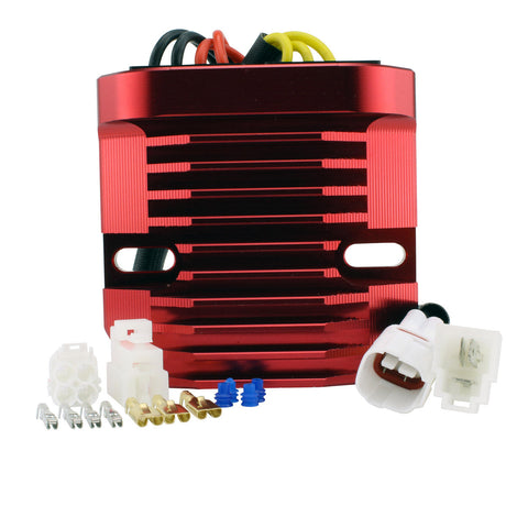 Photo of RMSTATOR Red Aluminum Mosfet Regulator for Suzuki Boulevard C50 / C90 | GSXR 600 / 750 / 1000 2001-2019 | # 32800-47H00 by RM STATOR - Premium for UTVs / Side by Sides