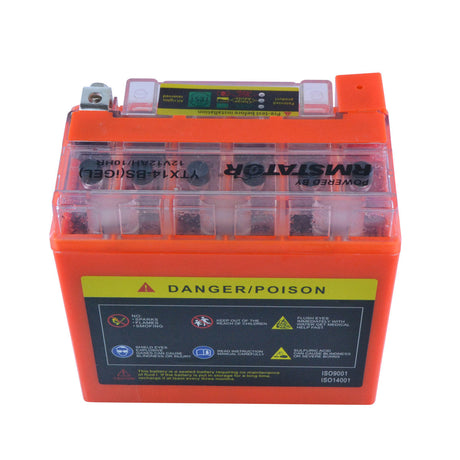 Photo of YTX14-BS 12V 12AH 200 CCA Maintenance Free - Sealed AGM Battery – Built-In Voltage Meter for ATV Motorcycles Scooters by RM STATOR - Premium for UTVs / Side by Sides