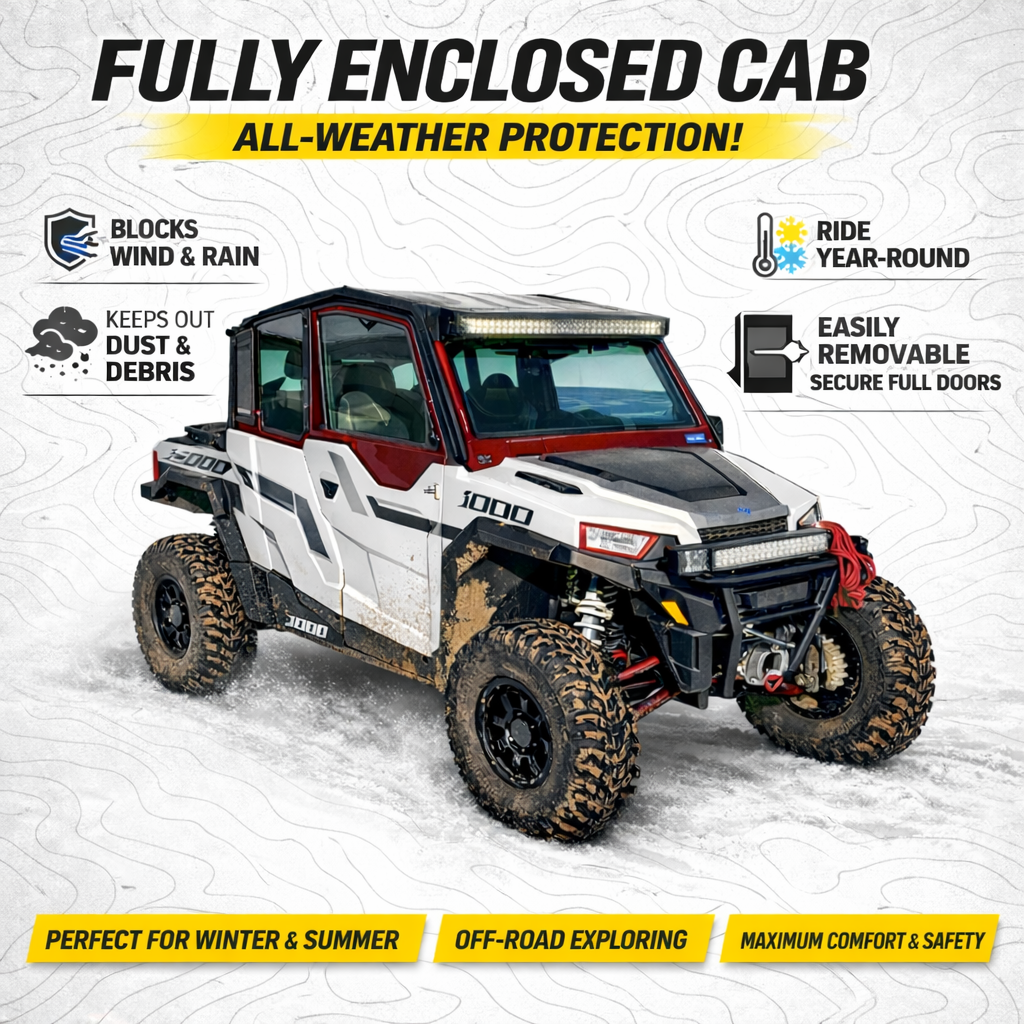 Polaris General 4-Seater Full Cab Enclosure (2017+) | DOT Safety Glass & Aluminum Frame