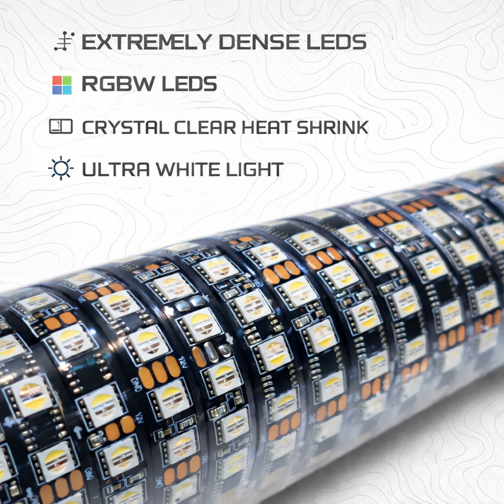 LED Fatty whip showing LED strip with text highlighting features on a white background