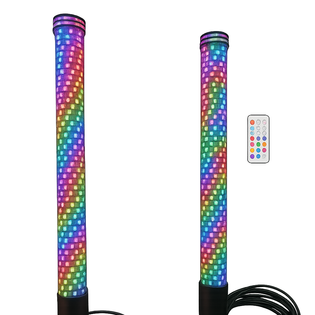 Pair of illuminated R1 RGBW LED whip lights with wireless remote control