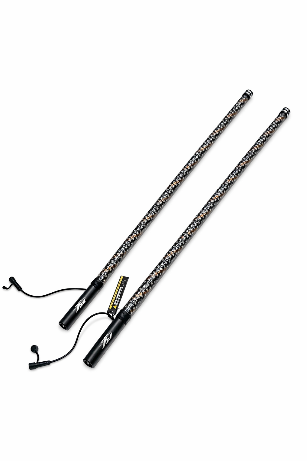 Two LED Light whips on a white background