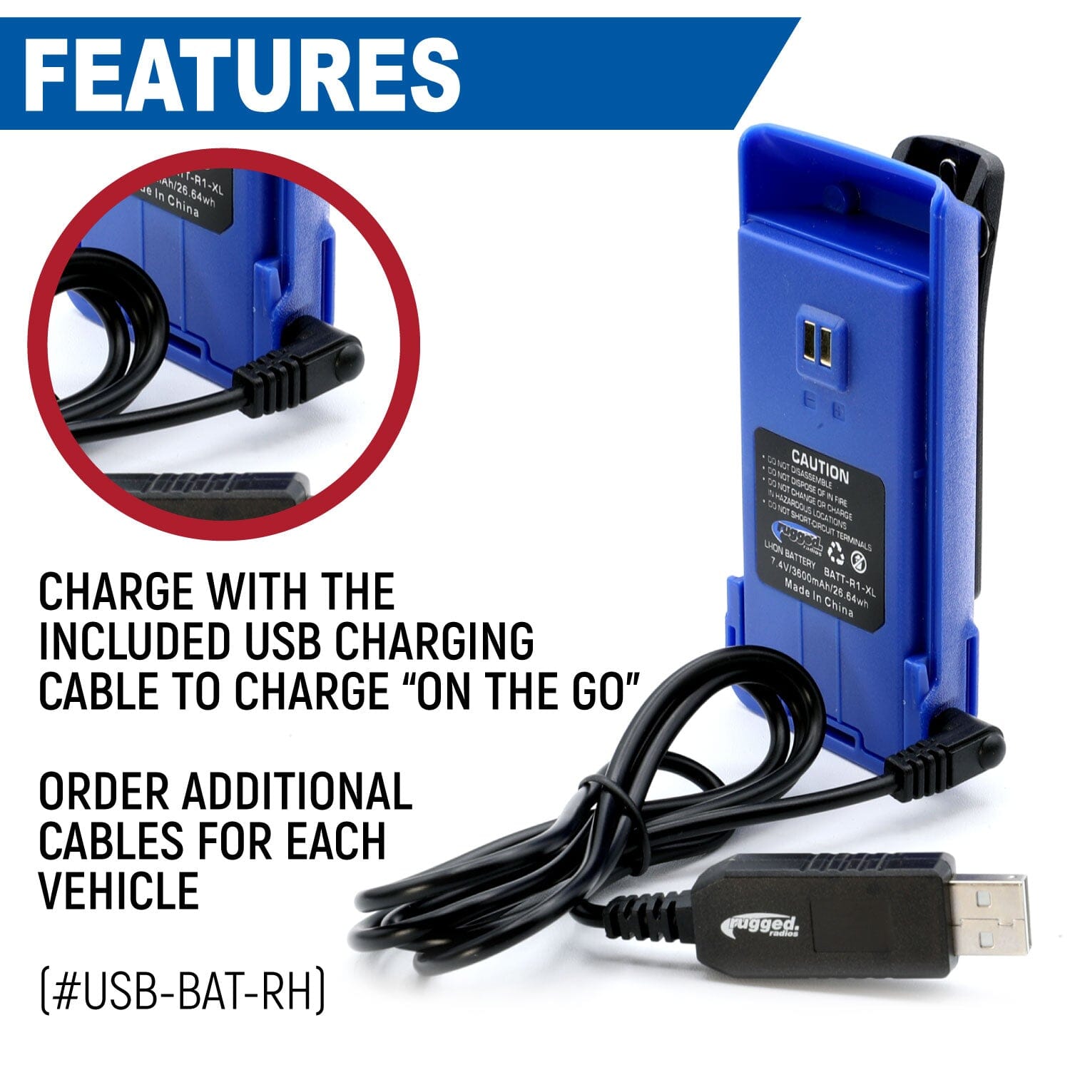 Photo of BUNDLE - Rugged R1 - Handheld Radio with Long Range Antenna and High Capacity Battery by Rugged Radios - Premium for UTVs / Side by Sides