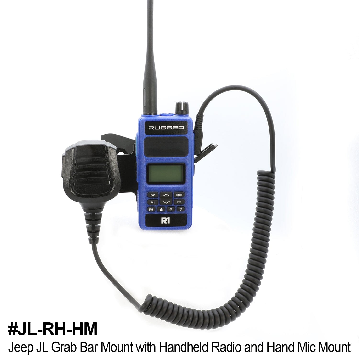 Photo of Handheld Radio Grab Bar Mount for Jeep JK JKU and JL - Fits R1 / V3 / GMR2 / GMR2 PLUS / RH-5R radios by Rugged Radios - Premium for UTVs / Side by Sides