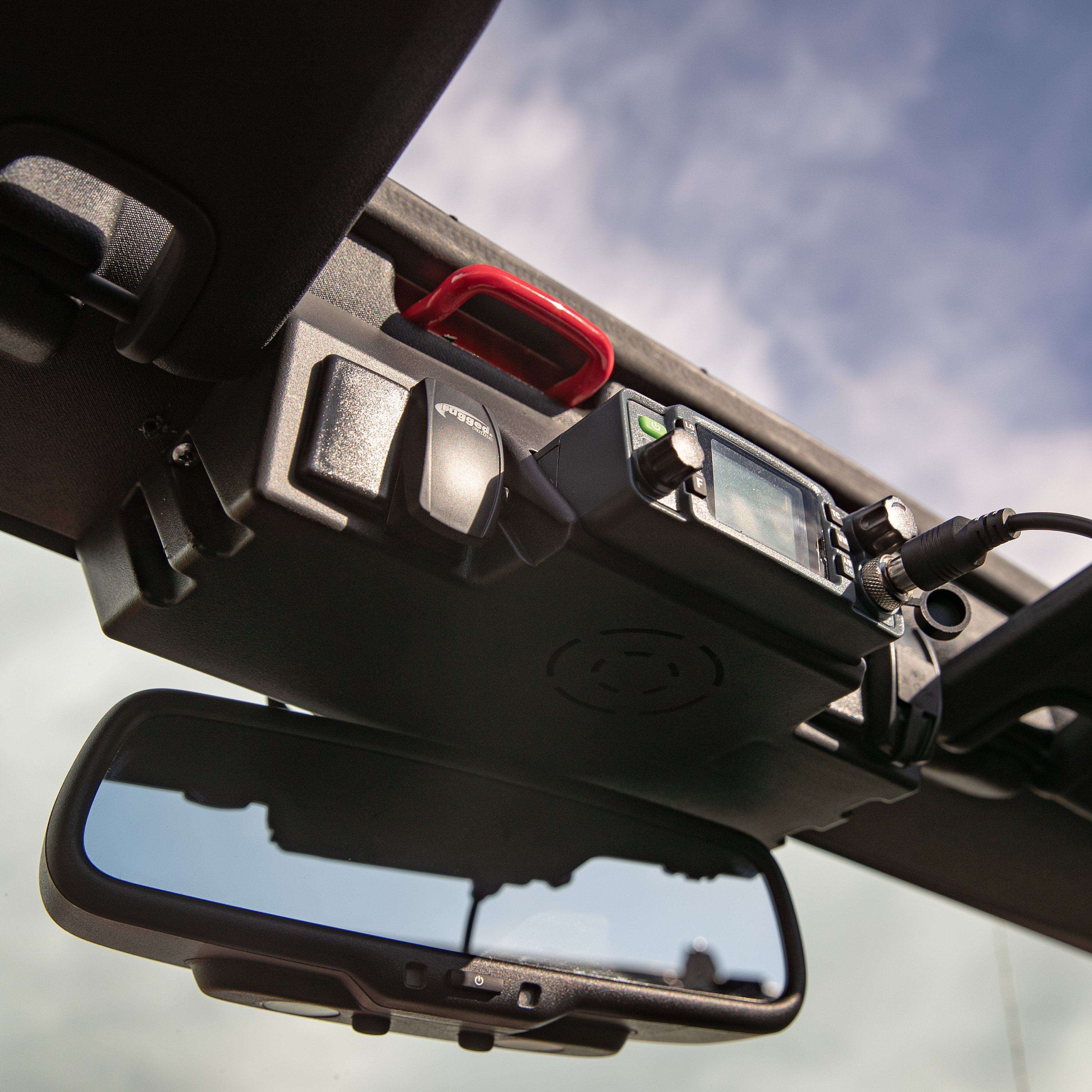 Photo of Jeep JK Upper Windshield Radio Mount GMR25 and ABM25 by Rugged Radios - Premium for UTVs / Side by Sides