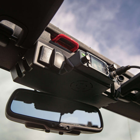 Photo of Jeep JK Upper Windshield Radio Mount GMR25 and ABM25 by Rugged Radios - Premium for UTVs / Side by Sides