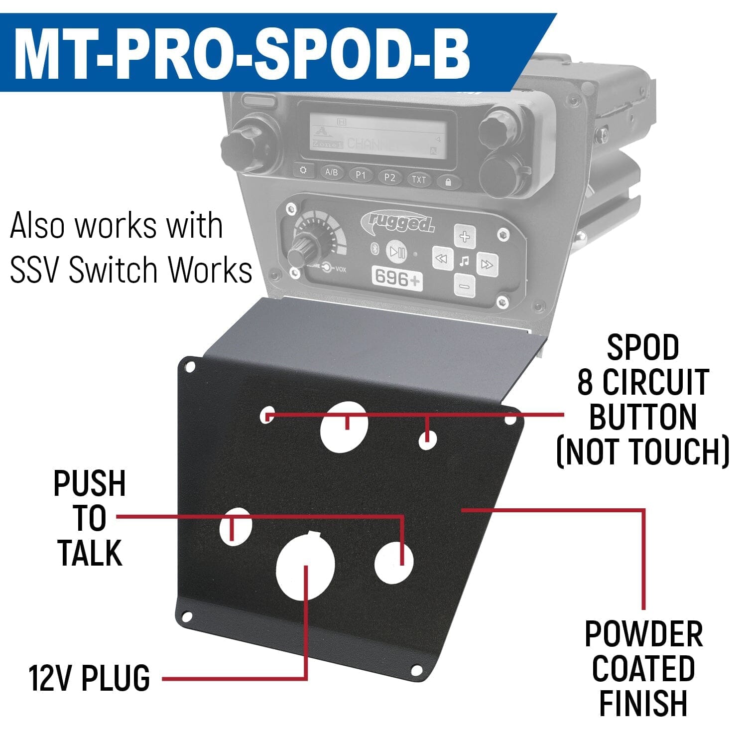 Photo of Lower Accessory Panel for Polaris RZR PRO XP, RZR Turbo R, and RZR PRO R Dash Mount Radio and Intercom by Rugged Radios - Premium for UTVs / Side by Sides