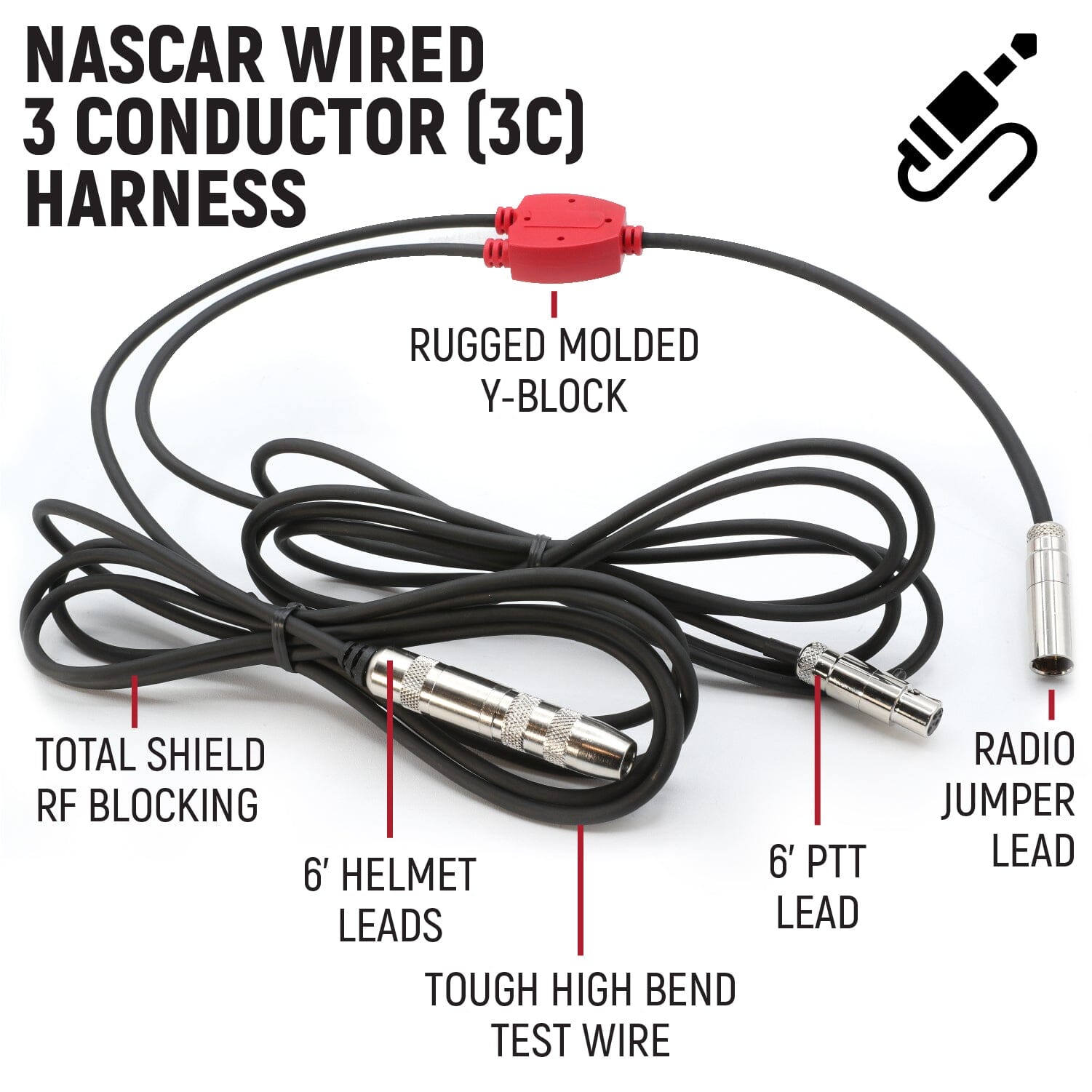 Photo of Rugged Radios NASCAR 3-Conductor 3C Circle Track Road Race Car Harness by Rugged Radios - Premium for UTVs / Side by Sides