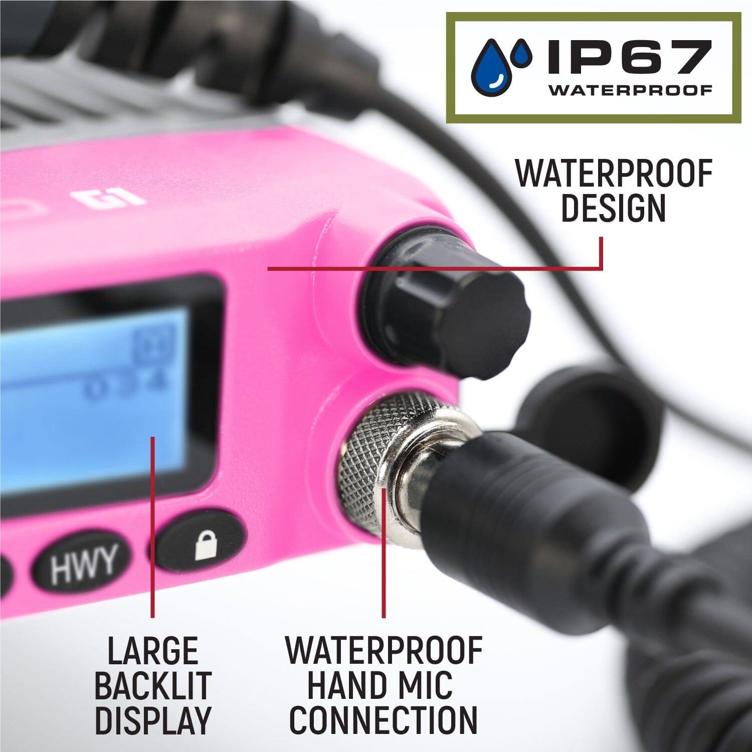 Photo of Radio Kit - Pink Rugged G1 ADVENTURE SERIES Waterproof GMRS Mobile Radio with Antenna by Rugged Radios - Premium for UTVs / Side by Sides