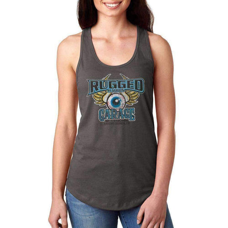Photo of Rugged Radios GARAGE Ladies Racerback Tank Top - Grey by Rugged Radios - Premium for UTVs / Side by Sides