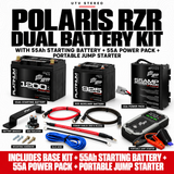 POLARIS RZR DUAL BATTERY KIT with 55Ah STARTING BATTERY, 55A POWER PACK, PORTABLE JUMP STARTER; 925 auxiliary battery, mount, 80A isolator and wiring included