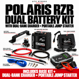 POLARIS RZR DUAL BATTERY KIT with DUAL-BANK CHARGER, PORTABLE JUMP STARTER; 925 auxiliary battery, mount, 80A isolator and wiring included