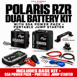 POLARIS RZR DUAL BATTERY KIT with 55A POWER PACK, PORTABLE JUMP STARTER; 925 auxiliary battery, mount, 80A isolator and wiring included