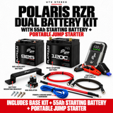POLARIS RZR DUAL BATTERY KIT with 55Ah STARTING BATTERY, PORTABLE JUMP STARTER; 925 auxiliary battery, mount, 80A isolator and wiring included
