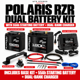 POLARIS RZR DUAL BATTERY KIT with 55Ah STARTING BATTERY, DUAL-BANK CHARGER; 925 auxiliary battery, mount, 80A isolator and wiring included