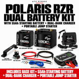 POLARIS RZR DUAL BATTERY KIT with 55Ah STARTING BATTERY, DUAL-BANK CHARGER, PORTABLE JUMP STARTER; 925 auxiliary battery, mount, 80A isolator and wiring included